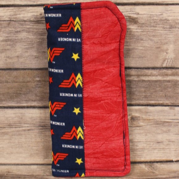 Wonderwoman Blue & Red Zippered Pouch and Sunglass Case- Matching Set -Handmade - Picture 8 of 11
